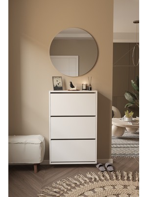 DF08101B Ayakkabılık Raflı Ayakkabılık 3 Bölmeli Kapaklı Ayakkabılık