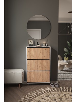 DF08101KAC Ayakkabılık Raflı Ayakkabılık 3 Bölmeli Kapaklı Ayakkabılık