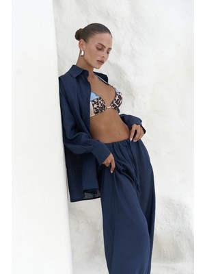 Mai Jelsomina Oversize Lacivert Keten Gömlek Pantolon Takım