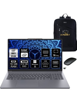 Lenovo Ideapad Slim 3 16IRH10 Intel Core I5 13420H 16GB Ram 512GB SSD Windows 11 Pro 16" Fhd Taşınabilir Bilgisayar + Boz Çanta , Mouse
