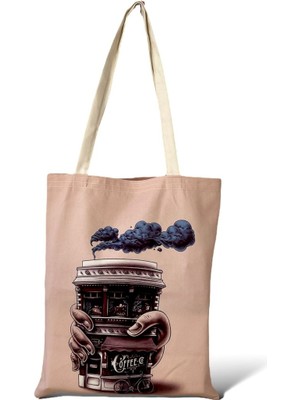 Toz Vintage Pembe Çift Taraf Desenli Coffe Bez Kol- Omuz Çanta