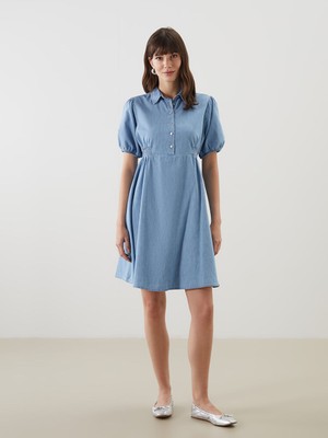 Lc Waikiki Yeni Sezon Gomlek Yaka Kadin Jean Elbise - S5H043Z8