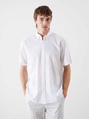 Lc Waikiki Yeni Sezon Regular Fit Kisa Kollu Keten Karisimli Erkek Gomlek - S5ED23Z8