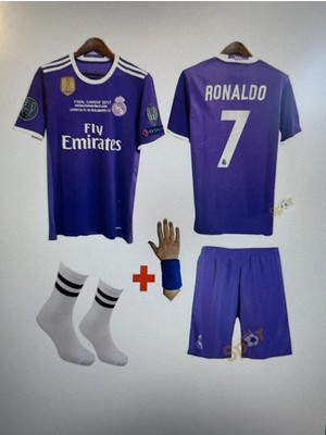 Real Madrid 2017/18 Sezon Cardiff Şampiyonlar Ligi Crisitano Ronaldo Çocuk Forma T-Shrt Şort Takımı Çorap+Bileklik Hediyeli