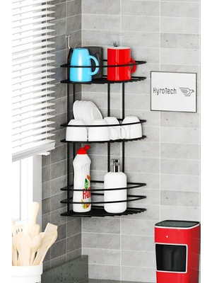 3 Katlı Metal Siyah Paslanmaz Bulaşıklık, Bulaşık Kurutmalık, Bulaşık Standı, Deterjanlık, Yapışkanlı Askı Bulaşık Süzgeci Rafı, Bulaşıklık, Çatal Bıçak Tutacağı, Mutfak Için Lavabo Süzgeci, 50 cm