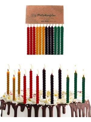 (12 Adet) Renkli Balmumu Mum Doğal Petek Pasta Parti Mumu Doğum Günü Nişan Kına Gecesi Beeswax Candle