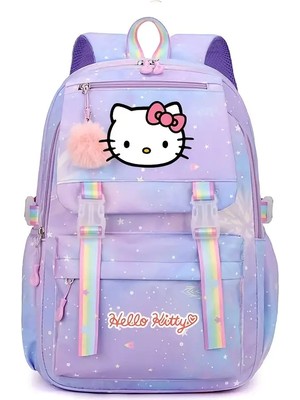 Çocuk Sırt Çantası Hello Kitty Renkli Figürlü 4 Bölmeli Geniş Kapasiteli Mor (43CM*29CM*15CM) AD9663