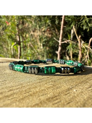 Sırlı Taş Malahit, Hematit Bileklik - Ovis Green Bileklik - Tasarım Bileklik 4 mm Ayarlanabilir