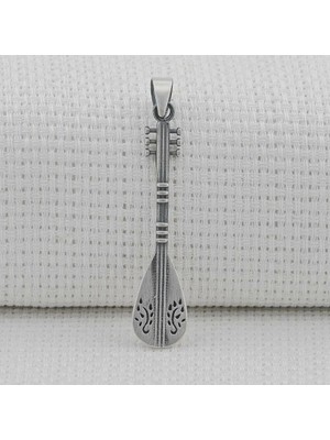 Bağlama Saz Tasarımlı 925 Ayar Gümüş Erkek Kolye  Ucu