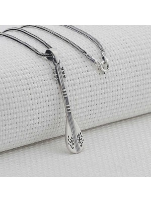 Bağlama Saz Tasarımlı 925 Ayar Gümüş Erkek Kolye