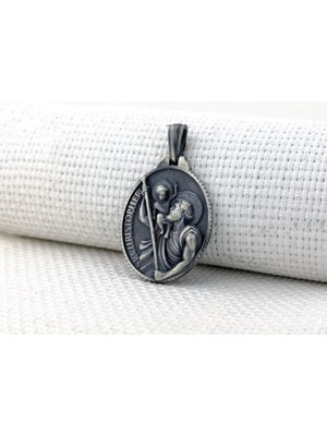 Aziz Christopher Üç Boyutlu  925 Ayar Gümüş Erkek Kolye Ucu