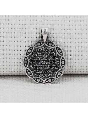 Ayetel Kursi Dualı Yazılı  925 Ayar Gümüş Erkek Kolye Ucu
