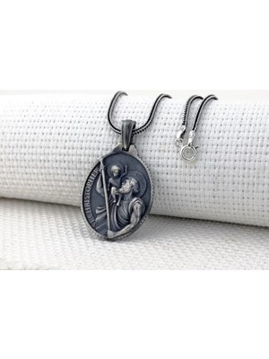 Aziz Christopher Üç Boyutlu  925 Ayar Gümüş Erkek Kolye