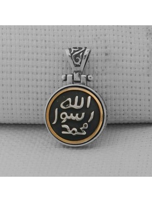 Allah Resulu Muhammet Sav Yazılı Ortası DÖNEN925 Ayar Gümüş Erkek Kolye Ucu