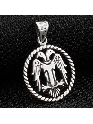 Çift Başlıklı Kartal 925 Ayar Gümüş Erkek Kolye Ucu