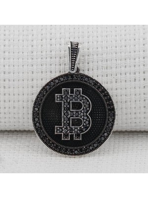 Bitcoın  925 Ayar Gümüş Erkek Kolye Ucu