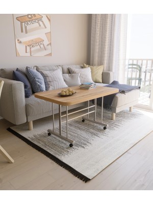 Akte Home Çok Amaçlı Tekerlekli Orta Sehpa Metal Ayaklı Masa 60X100 Sonomo