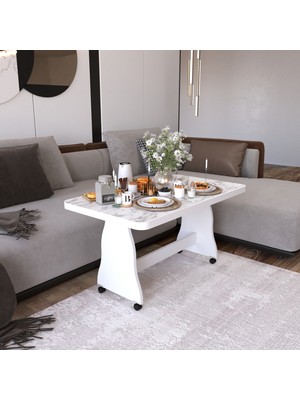 Akte Home Tekerlekli Orta Sehpa Beyaz Beyazmermer