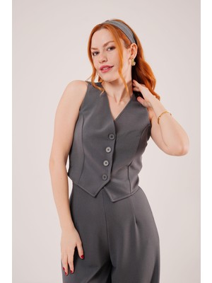 Nidam Butik Önü Düğmeli Gri Yelek