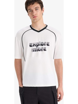 DeFacto Loose Fit Bisiklet Yaka Baskılı Kısa Kollu Tişört F3619AX25SM