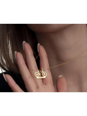 Bisiklet Isim Yazılı 14 Ayar Altın Kolye