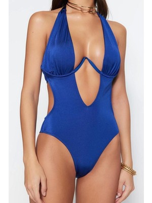 Kadın Moda Kapsız Askılı Derin V Yaka Siyah Balkonet Ters V Balenli High Leg Brazilian Mayokini