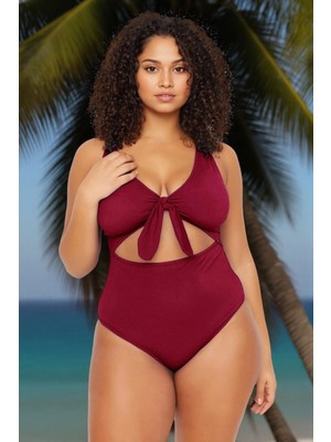 Tam Koruma Sağlayan Konforlu Plus Size Mayo Bağlamalı Tasarım Büyük Beden Battal Boy