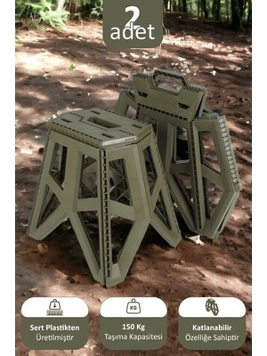 Tekno Trust Yeşil Portatif Taşınabilir Katlanabilir Tank Tabure Kamp Piknik Balıkçı Plaj Taburesi Yeşil 2 Adet