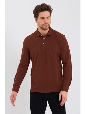 Erkek Polo Yaka Comfort Uzun Kollu Basic Vişne Tişört