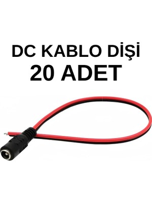 Speeduf 5.5x2.1 mm Dişi Dc Adaptör Kablosu 20 cm (20 Adet) – 12V Güvenlik Kamera, Cctv, LED Uyumlu