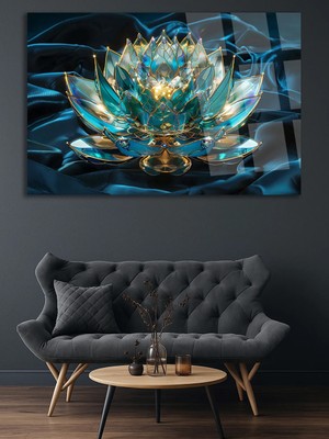 Taulart Işıltılı Mücevher Lotus Çiçeği Tasarım Kırılmaz Lüks Cam Tablo Ultra Canlı Renkler Lüks Hediye Tablo