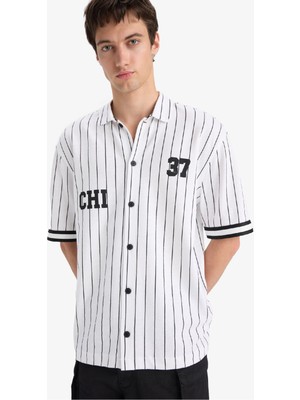 DeFacto Relax Fit Polo Yaka Baskılı Kısa Kollu Gömlek F4730AX25SM