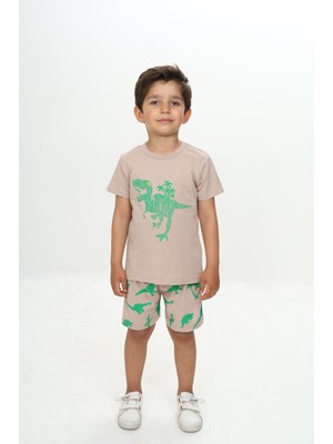 Toontoy Erkek Çocuk Kabaran Dinazor Baskılı Şortlu Takım