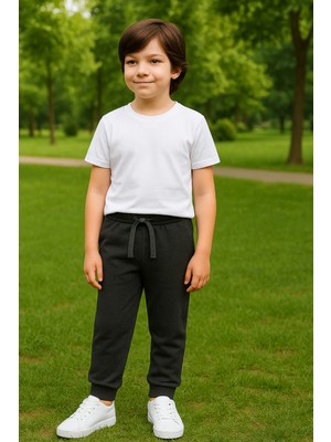 Comeor Antrasit Kalın Pamuklu Erkek Çocuk Eşofman Altı Cepli Lastikli Paça 5-6-7-8-9-10-11-12 Yaş