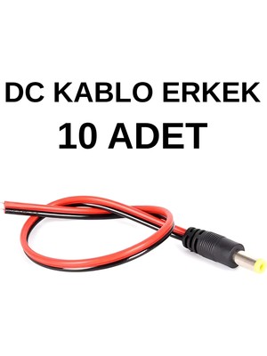 Speeduf 5.5x2.1 mm Erkek Dc Adaptör Kablosu 20 cm (10 Adet) - 12V Kamera LED Uyumlu Güç Kablosu