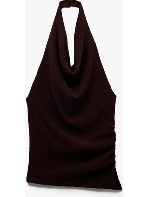 Koton Degaje Yaka Asimetrik Slim Fit Drapeli Kolsuz Bluz