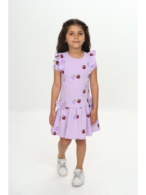 Toontoy Kız Çocuk Fiyonklu Kalp Baskılı Elbise