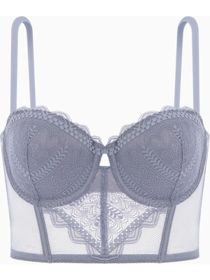 Rosali Dantelli Büstiyer Sütyen - Soft Push Up, Dolgulu  - Fashion - 2501 - Gri