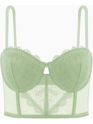 Fashion 2501 Rosali Soft Push Up Dolgulu Dantelli Büstiyer Sütyen Yeşil