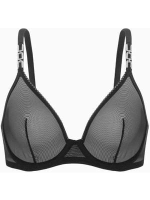 Tül Detaylı Sütyen - Dolgusuz, Kapsız - Fashion - 2565 - Siyah