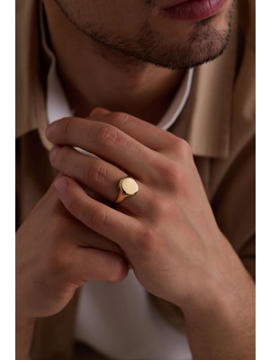 14 Ayar Oval Plaka Erkek Altın Yüzük