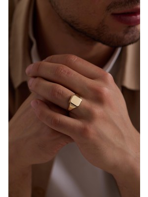 14 Ayar Kare Plaka Erkek Altın Yüzük