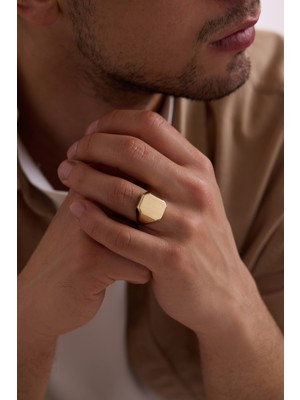 14 Ayar Kare Plaka Erkek Altın Yüzük