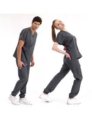 Çizgi Medikal Füme Jogger Scrubs Lüks Likralı Greys Takım