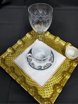 6 Adet Etamin Işlemeye Uygun Linen Keten Kumaş Gold Kare Kahve Yanı Kokteyl Sunum Peçete