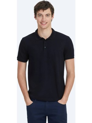 Lacivert Düz Polo Yaka %100 Pamuk T-Shirt