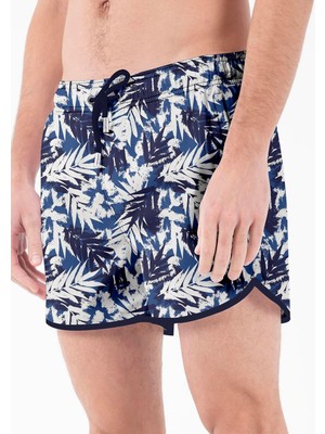 Miami Beach Yaprak Desenli Lacivert Mini Boy Erkek Mayo Deniz Şortu 276-