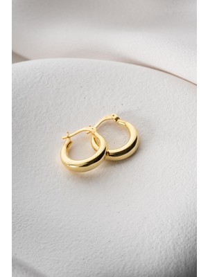 925 Ayar Gümüş Gold Rengi Sade 15 mm Şarnel Küpe