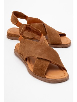 Luvi 706 Hakiki Deri Taba Süet Kadın Sandalet