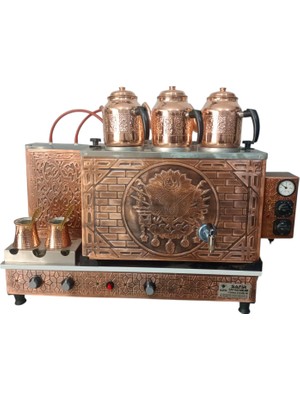 3 Gözlü Bakır Tam Otomatik Çay Kazanı Elektrik + Doğalgazlı Ce Belgeli ve  Gazmer Açılış Onaylı Tam Dijital Çakmaklı Prizma Alt Tabanlı Tam Otomatik Çay Kazanı.